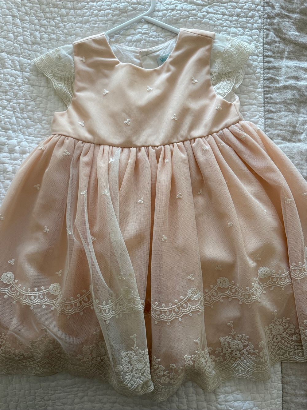 Girls' Peach Lace Overlay Formal Dress
